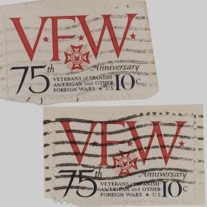 1974 VFW 75th Anniversary – Lot of 2 Used – 10¢ U.S. Commemorative Stamp